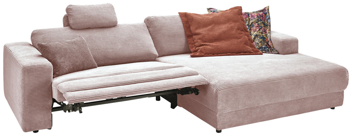 ECKSOFA in Cord Rosa  - Schwarz/Rosa, Design, Kunststoff/Textil (296/168cm) - Pure Home Lifestyle