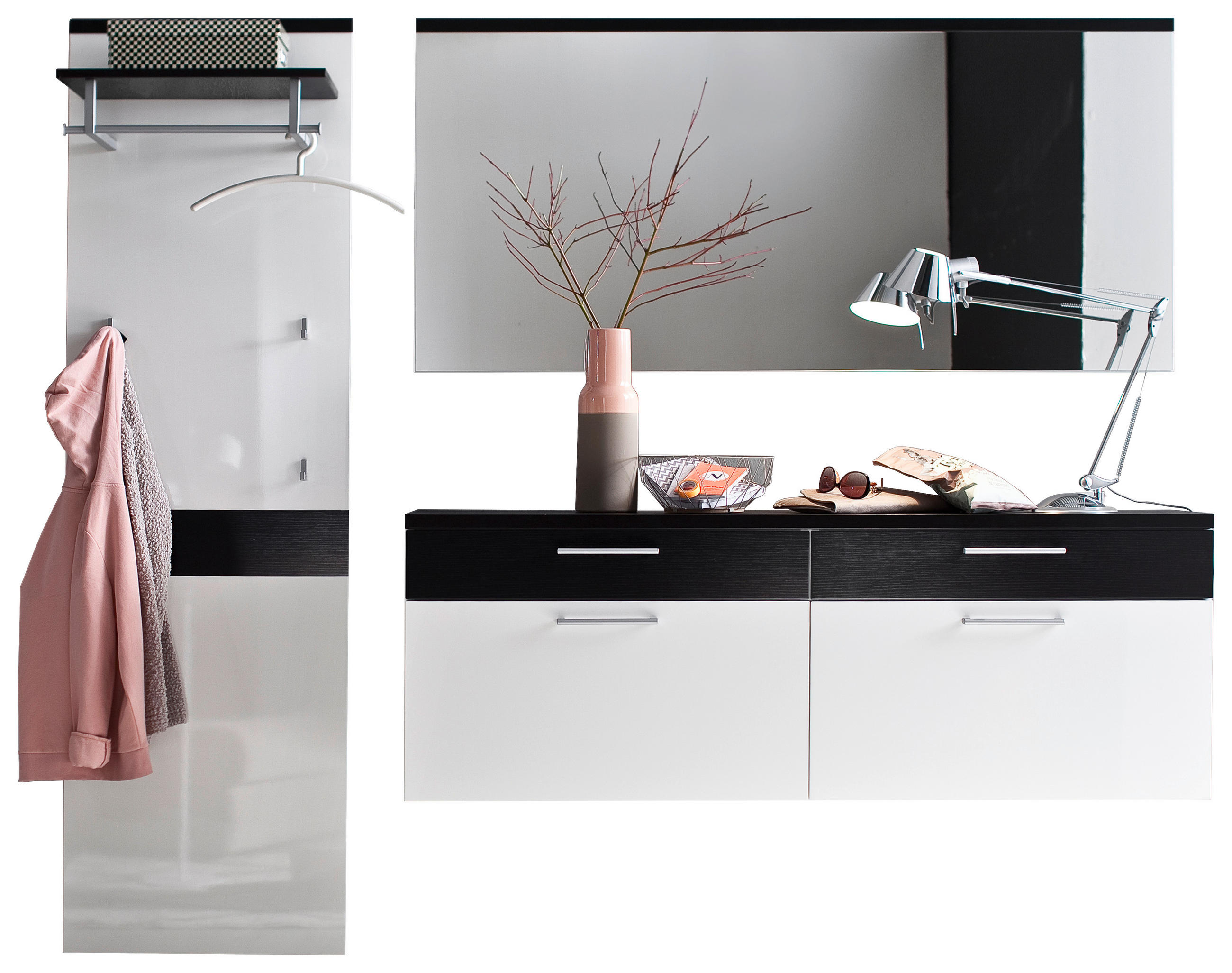 GARDEROBE 3-teilig  in 231/199/35 cm  - Eichefarben/Weiß, Design, Glas/Holz (231/199/35cm) - Moderano