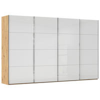 SCHWEBETÜRENSCHRANK 361/223/68 cm 4-türig Weiß, Eiche Artisan  - Chromfarben/Weiß, Design, Glas/Holzwerkstoff (361/223/68cm) - Novel
