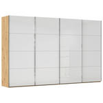 SCHWEBETÜRENSCHRANK  in Weiß, Eiche Artisan  - Chromfarben/Weiß, Design, Glas/Holzwerkstoff (361/223/68cm) - Novel