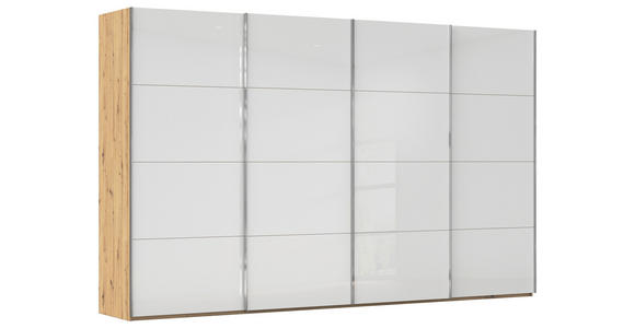 SCHWEBETÜRENSCHRANK  in Weiß, Eiche Artisan  - Chromfarben/Weiß, Design, Glas/Holzwerkstoff (361/223/68cm) - Novel
