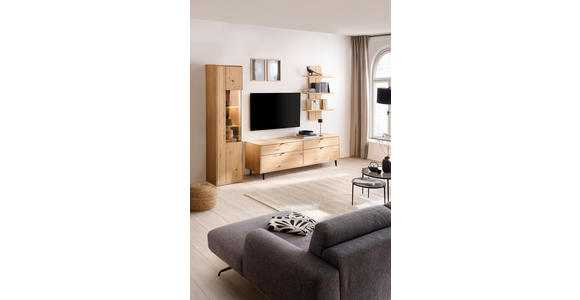 WOHNWAND in Eichefarben 267/205/50 cm - Eichefarben/Schwarz, Natur, Glas/Holz (267/205/50cm) - Cantus
