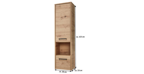 MIDISCHRANK 30/123,20/33 cm  - Schwarz/Eiche Artisan, Design, Glas/Holzwerkstoff (30/123,20/33cm) - Xora