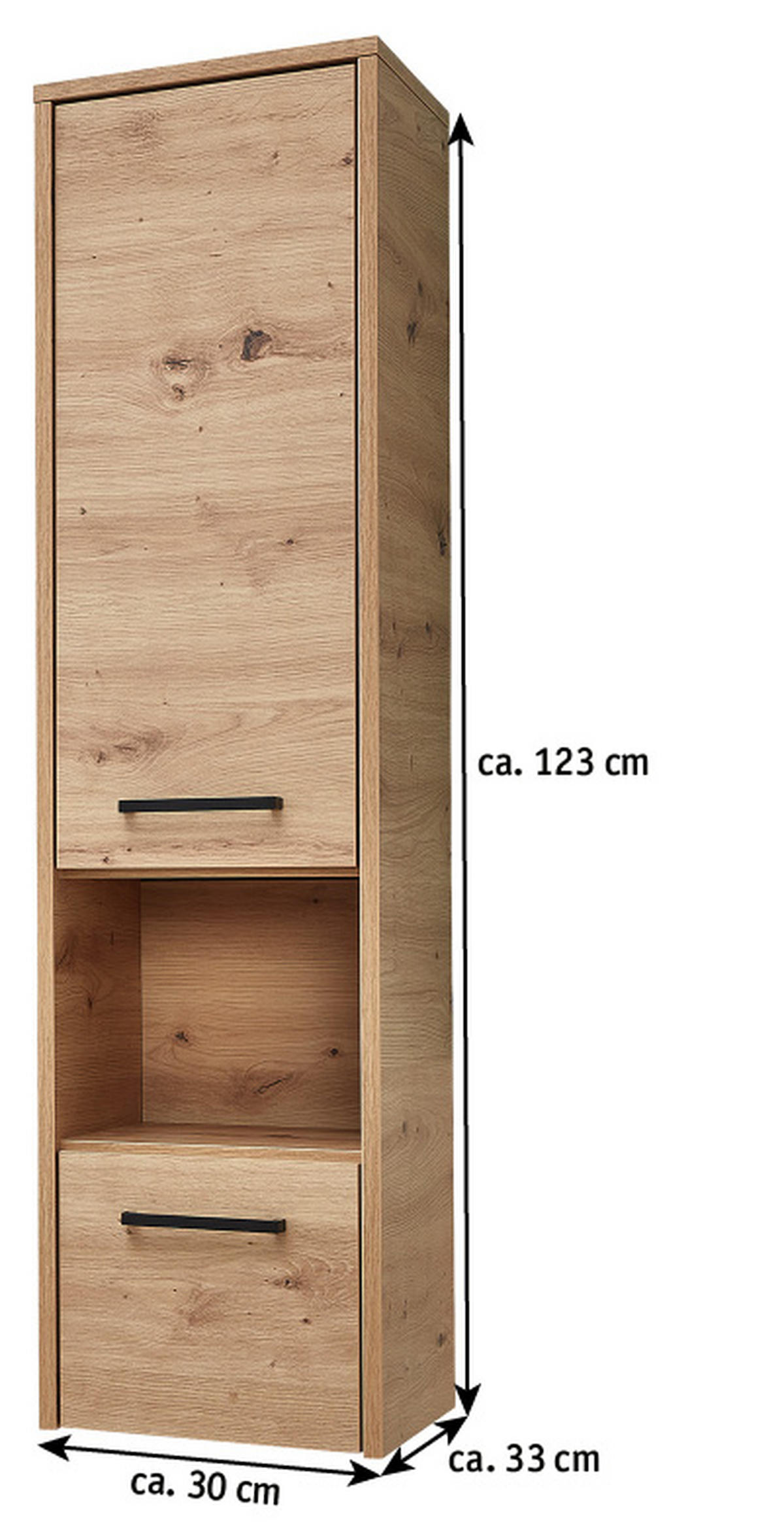 MIDISCHRANK 30/123,20/33 cm  - Schwarz/Eiche Artisan, Design, Glas/Holzwerkstoff (30/123,20/33cm) - Xora