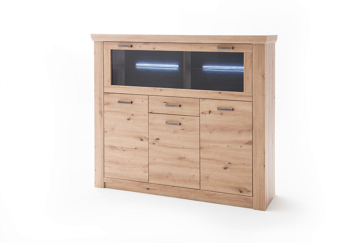 HIGHBOARD ohne Beleuchtung, Maputo  in 164/146/45 cm  - Eichefarben/Anthrazit, Design, Glas/Holzwerkstoff (164/146/45cm) - Livetastic
