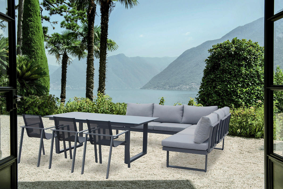 LOUNGEGARNITUR Aluminium  - Anthrazit/Grau, MODERN, Kunststoff/Metall (210/68/77/76cm) - Ambia Garden