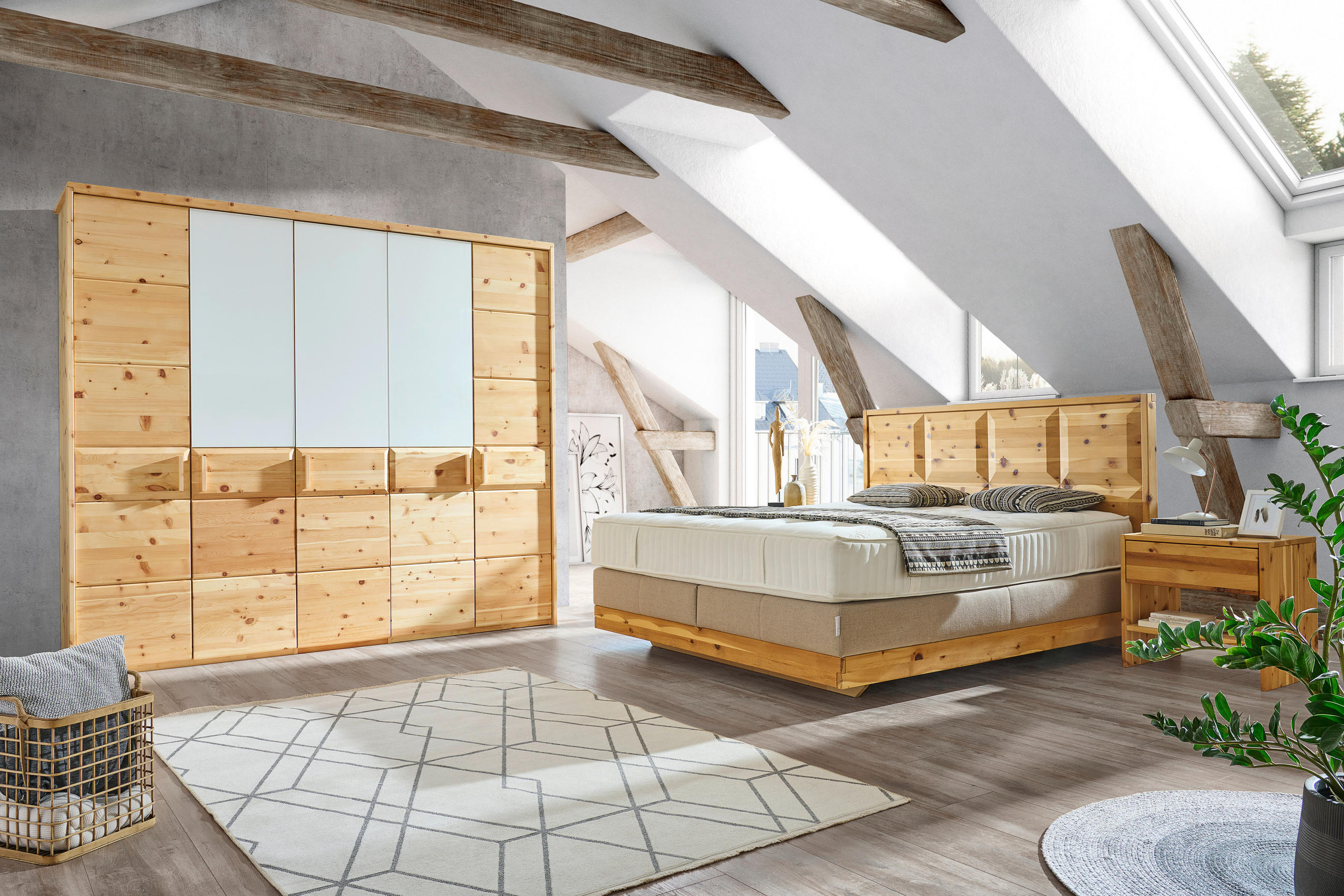 DREHTÜRENSCHRANK  in Weiß, Zirbelkieferfarben  - Zirbelkieferfarben/Weiß, Natur, Glas/Holz (249/225/61cm) - Valnatura