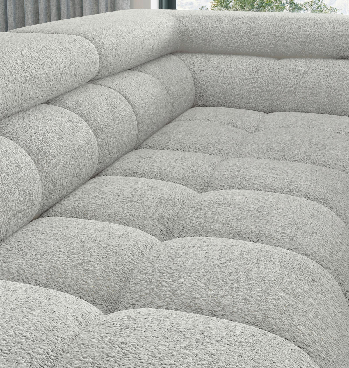 ECKSOFA FERUCCE Grau Teddystoff Bettkasten, Kopfteilverstellung  - Schwarz/Grau, Design, Textil/Metall (276/200cm) - MID.YOU