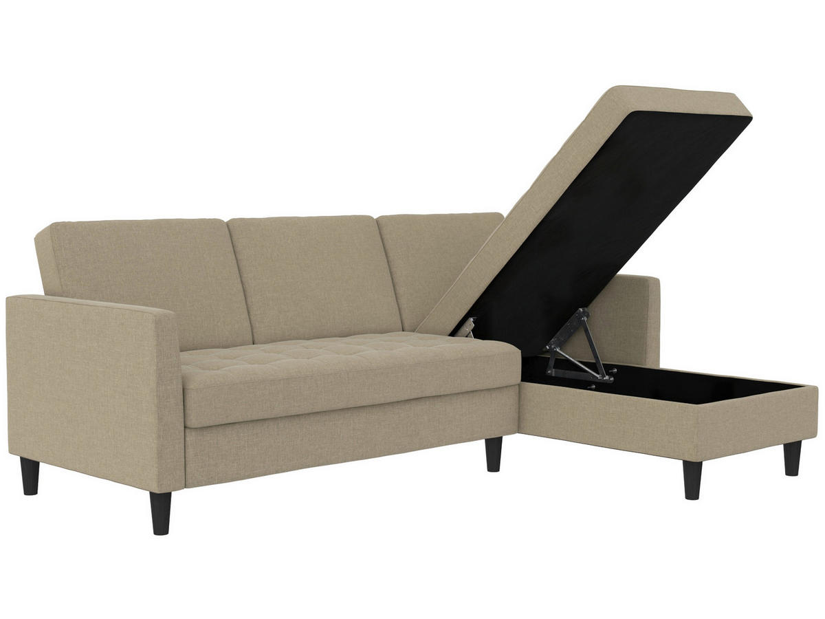 ECKSOFA PALERMO Cappuccino Webstoff, Leinenoptik Schlaffunktion, Stauraum  - Schwarz/Cappuccino, Basics, Kunststoff/Textil (213/154cm) - Livetastic