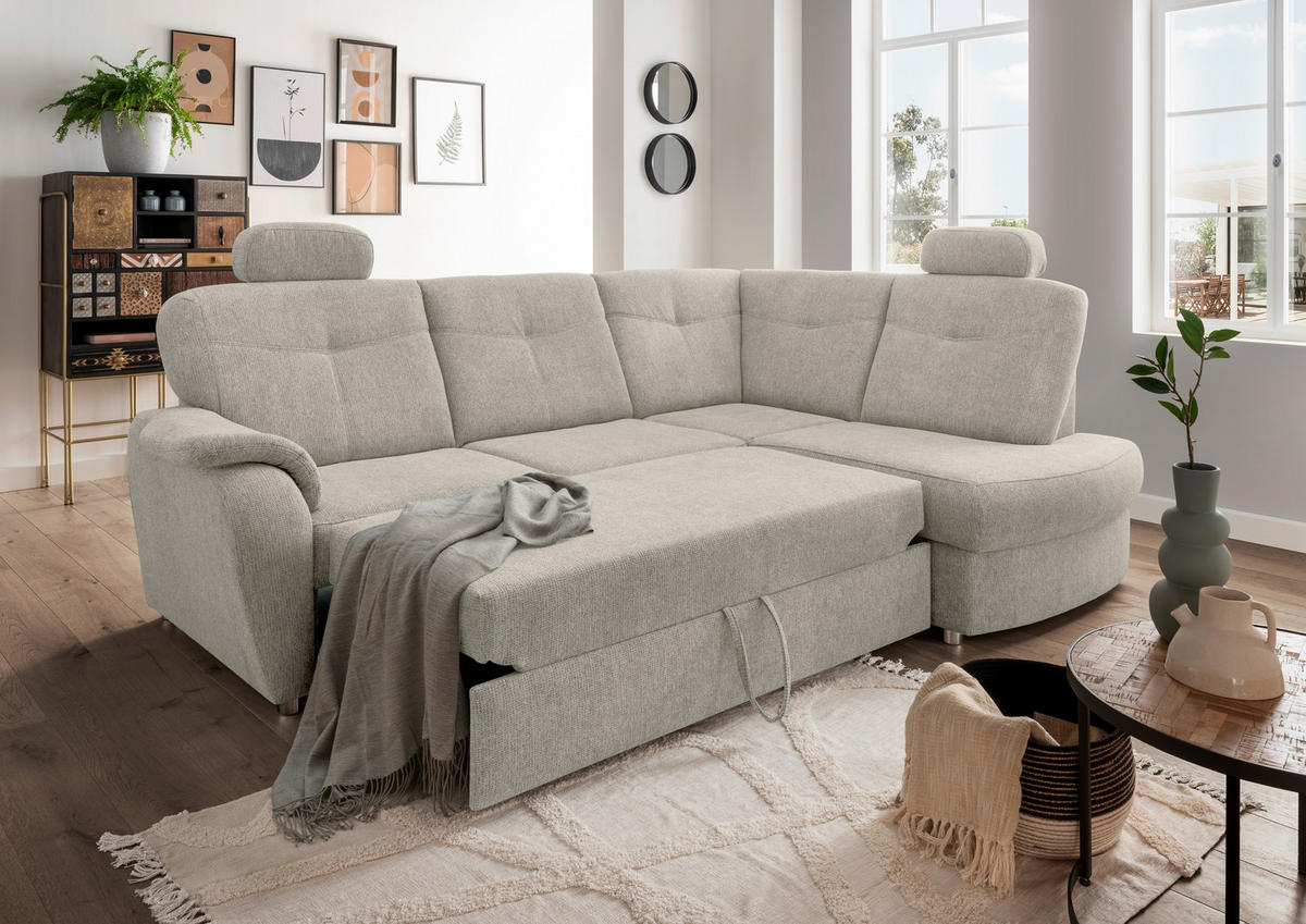 ECKSCHLAFSOFA in Chenille Beige  - Chromfarben/Beige, Modern, Kunststoff/Textil (264/180cm) - Livetastic