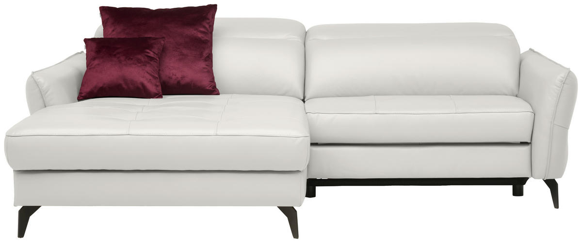 ECKSOFA Creme Echtleder  - Creme/Schwarz, Design, Leder/Metall (175/246cm) - Livetastic
