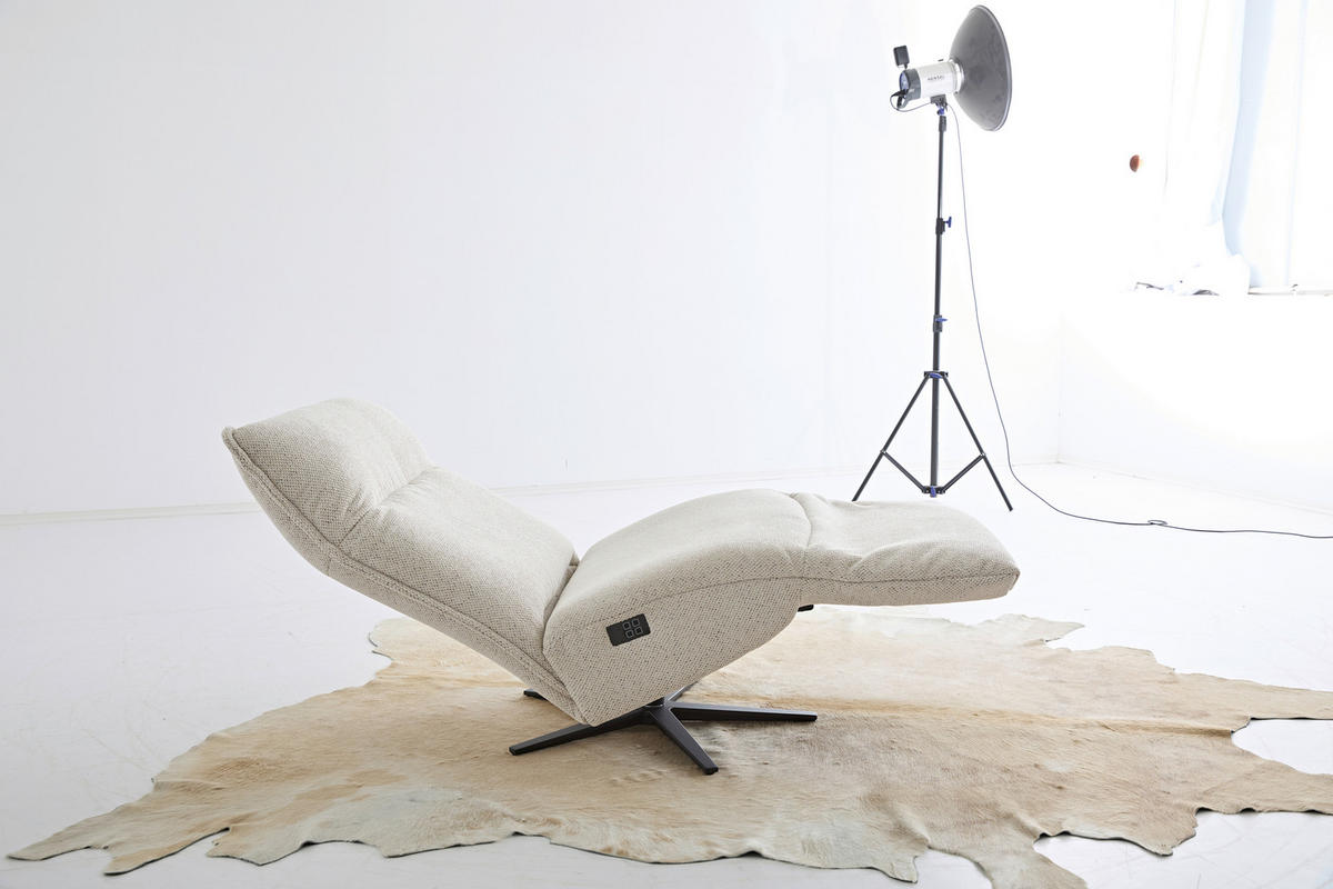 RELAXSESSEL Webstoff Rücken echt, Relaxfunktion, Kopfteilverstellung    - Creme/Schwarz, MODERN, Textil/Metall (90/106/96cm) - Chilliano