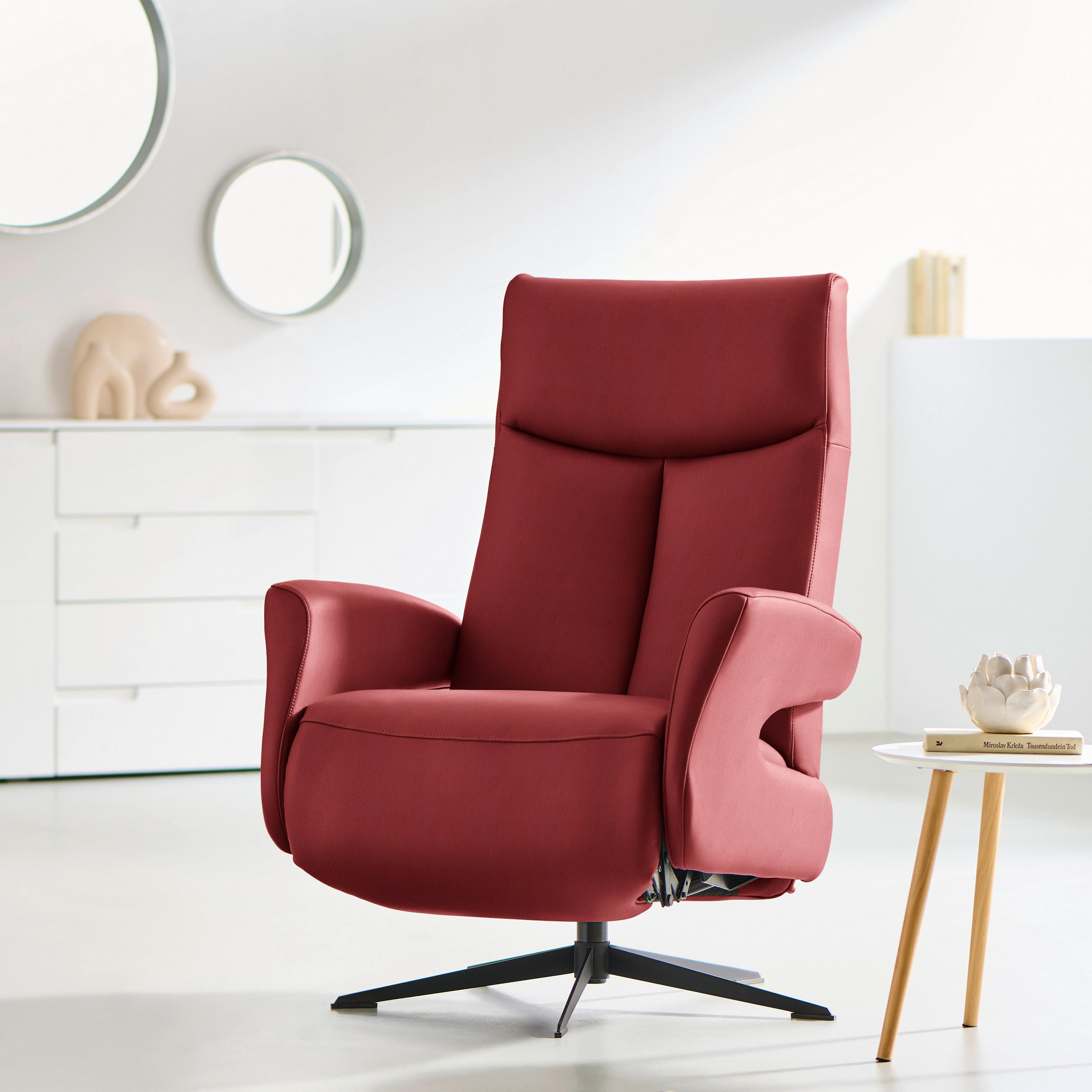 RELAXFÅTÖLJ i läder röd  - röd/svart, Design, metall/läder (74/105/82cm) - Livetastic