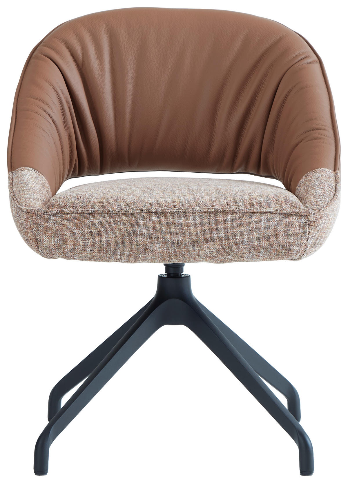ARMLEHNSTUHL  Sitzfläche 360° drehbar, automatische Rückholfunktion Leinenoptik Echtleder  Schwarz, Cognac  - Cognac/Schwarz, Design, Leder/Textil (60/81/63.5cm) - Dieter Knoll