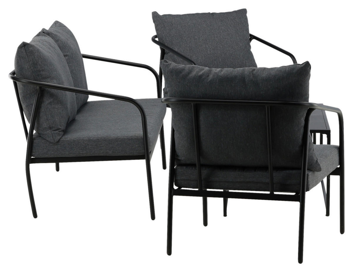 LOUNGEGARNITUR   Stahl  - Dunkelgrau/Schwarz, KONVENTIONELL, Textil/Metall - Gardenson