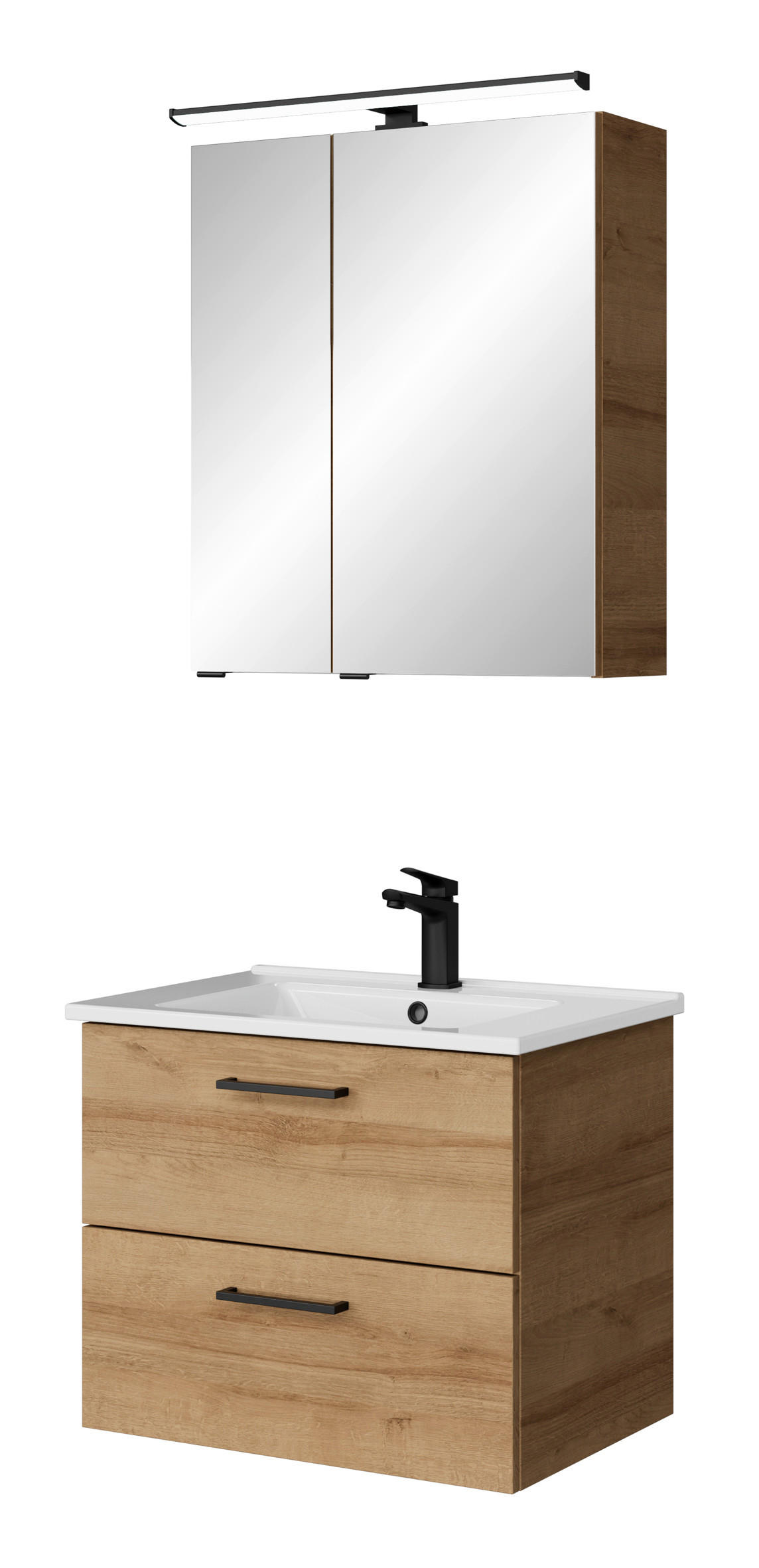 BADEZIMMER 3-teilig  in 65 cm  - Eichefarben/Schwarz, KONVENTIONELL, Keramik/Metall (65cm) - Sadena