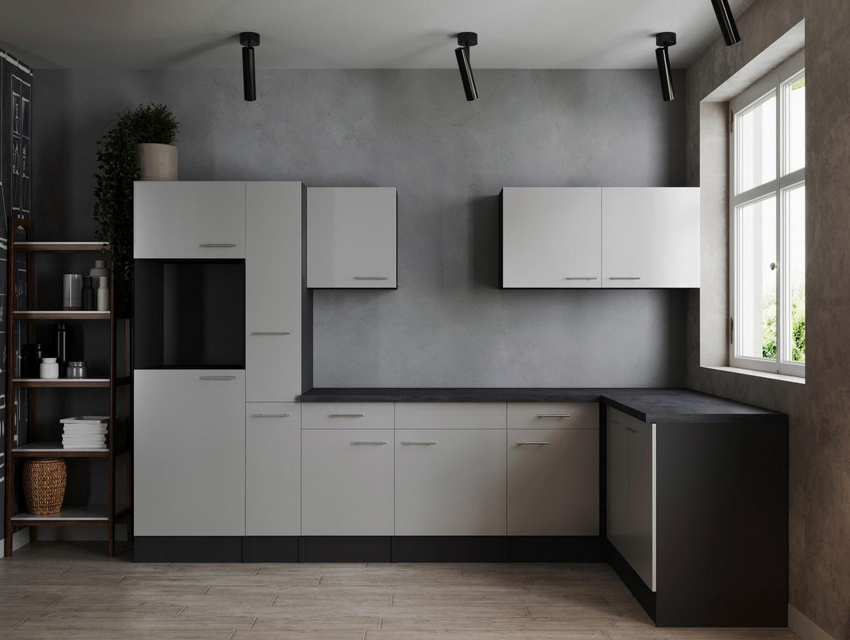 ECKKÜCHE 310/172 cm  in Grau, Weiß  - Silberfarben/Weiß, Design, Holzwerkstoff/Metall (310/172cm) - Respekta