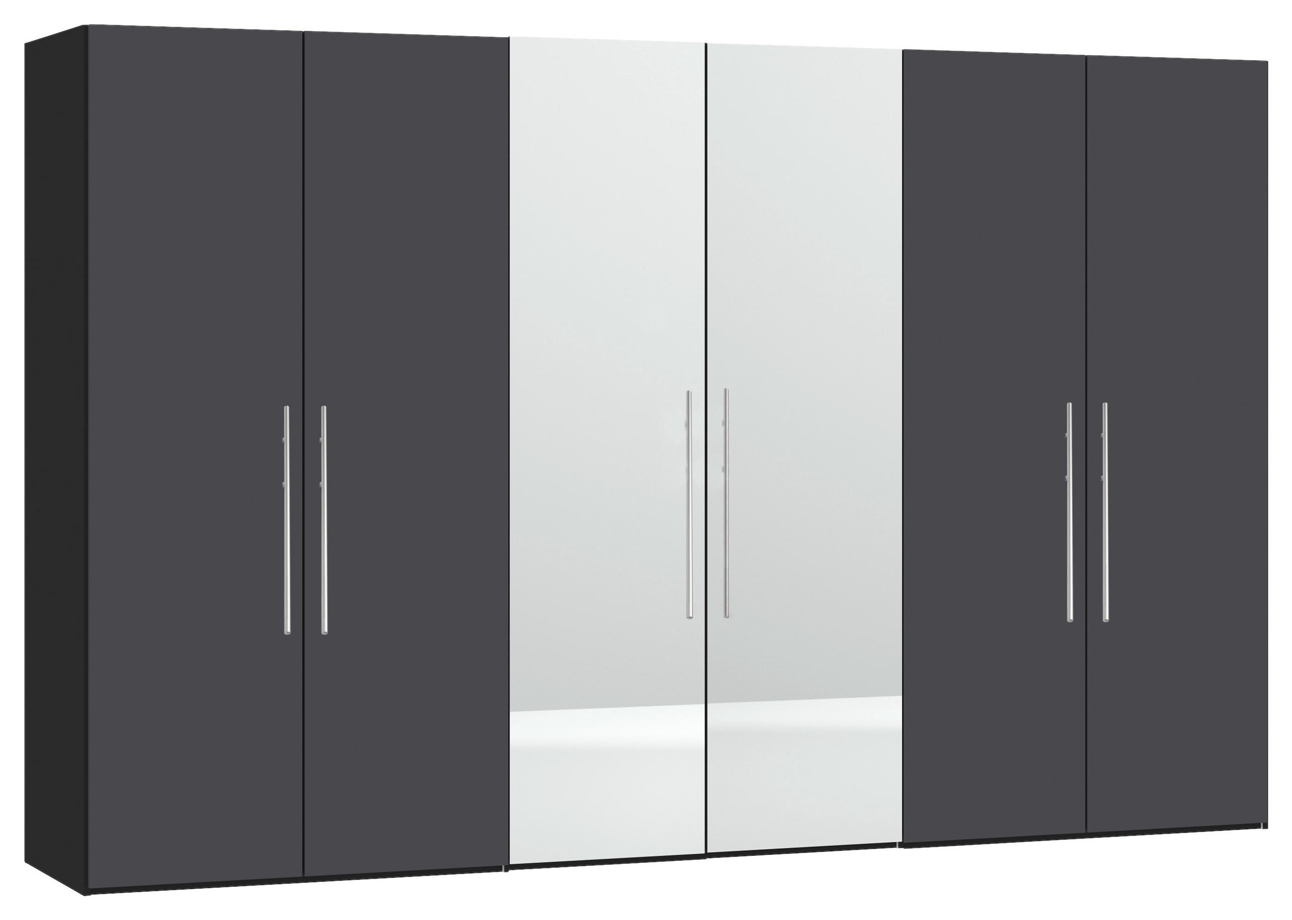 DREHTÜRENSCHRANK 303/215/59 cm 6-türig Anthrazit, Schwarz  - Edelstahlfarben/Anthrazit, Design, Glas/Holzwerkstoff (303/215/59cm) - Boxxx