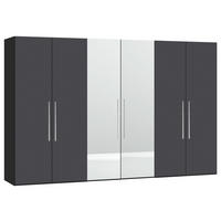 DREHTÜRENSCHRANK 303/215/59 cm 6-türig Anthrazit, Schwarz  - Edelstahlfarben/Anthrazit, Design, Glas/Holzwerkstoff (303/215/59cm) - Boxxx