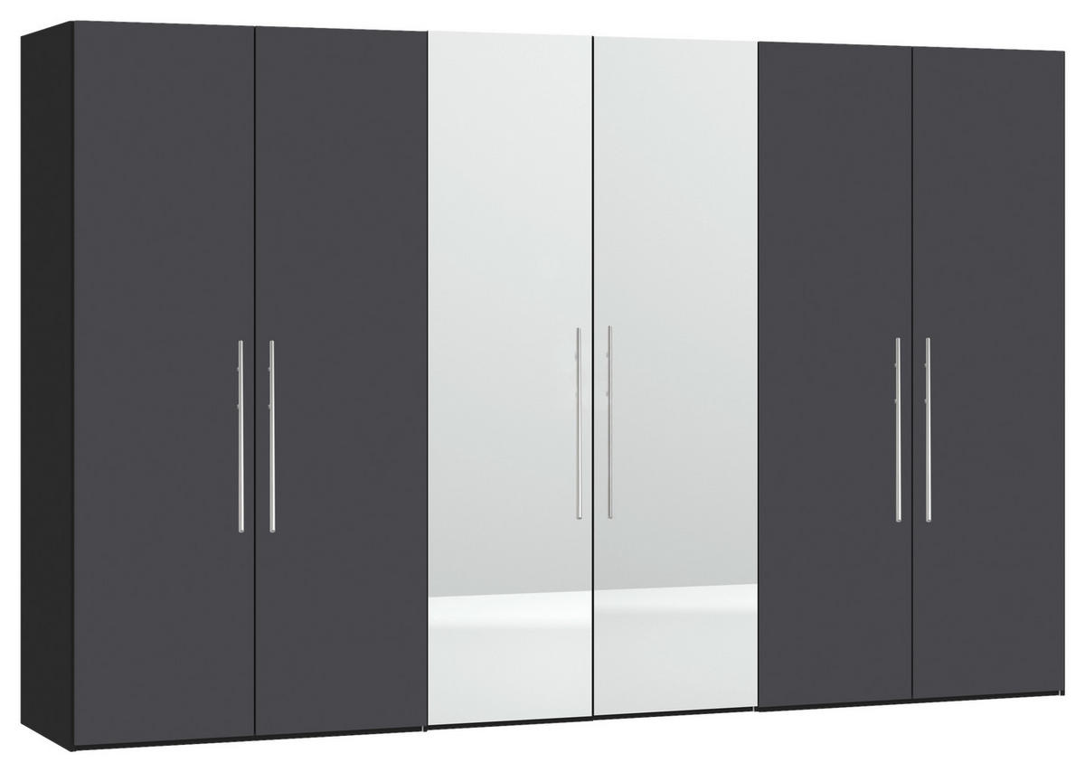 DREHTÜRENSCHRANK 303/215/59 cm 6-türig Anthrazit, Schwarz  - Edelstahlfarben/Anthrazit, Design, Glas/Holzwerkstoff (303/215/59cm) - Boxxx