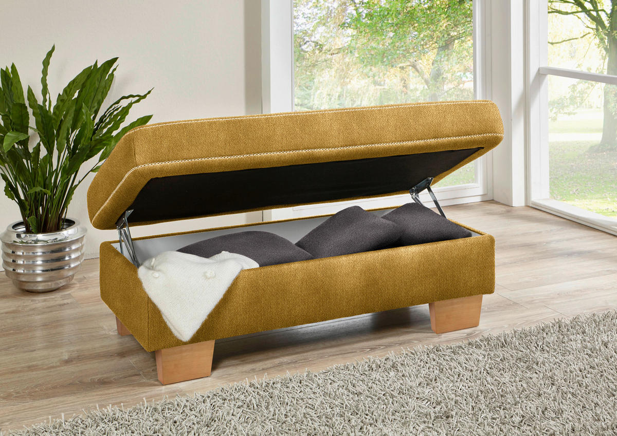 ECKSOFA in Mikrofaser Currygelb  - Currygelb/Eichefarben, Natur, Holz/Textil (226/273cm) - Beldomo System