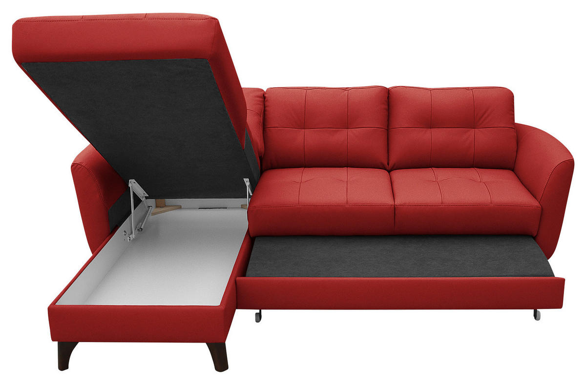 ECKSOFA in Lederlook Echtleder Rot  - Buchefarben/Rot, Design, Leder/Holz (238/168cm) - Livetastic