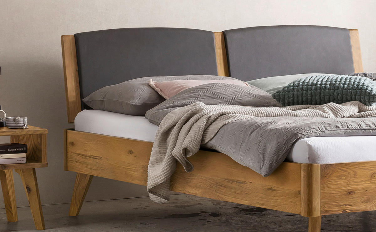 BETT 140/200 cm  in Dunkelgrau, Wildeiche   - Wildeiche/Dunkelgrau, Konventionell, Holz/Textil (140/200cm) - Hasena