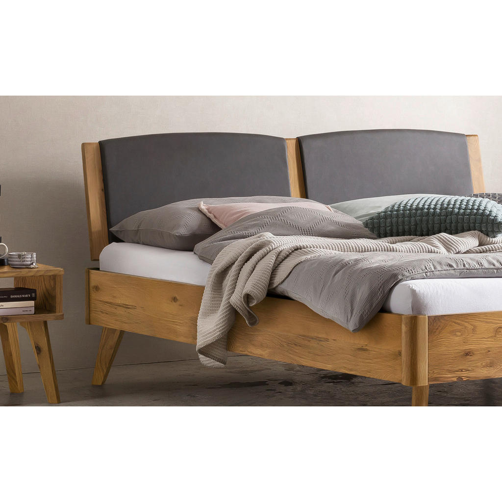 Thumbnail - Hasena Bett, Dunkelgrau, Wildeiche, Holz, Wildeiche, massiv, Höhe ca. 22 cm, 160x200 cm, gepolstertes Kopfteil, in versc...