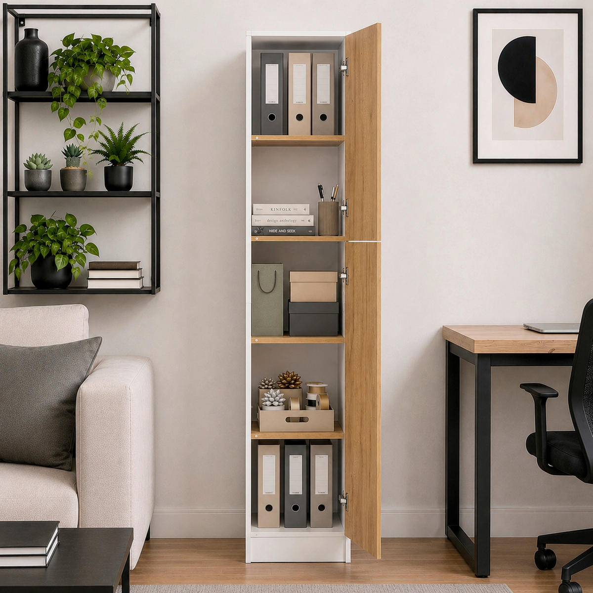 AKTENSCHRANK Weiß, Honigeiche  - Honigeiche/Weiß, MODERN, Holzwerkstoff (38/183/32cm) - MID.YOU