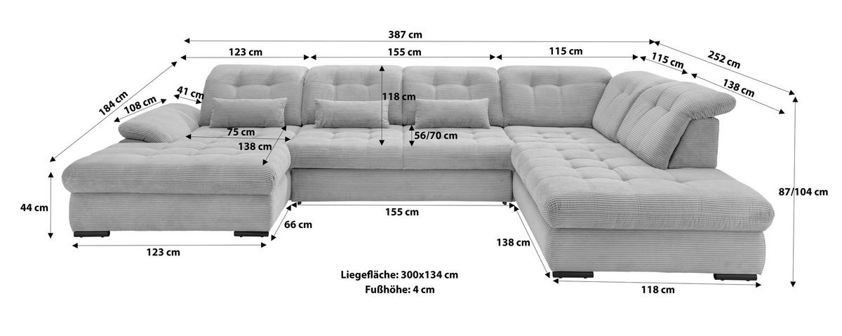 WOHNLANDSCHAFT in Cord Koralle  - Koralle/Schwarz, Modern, Textil/Metall (252/387/184cm) - Livetastic