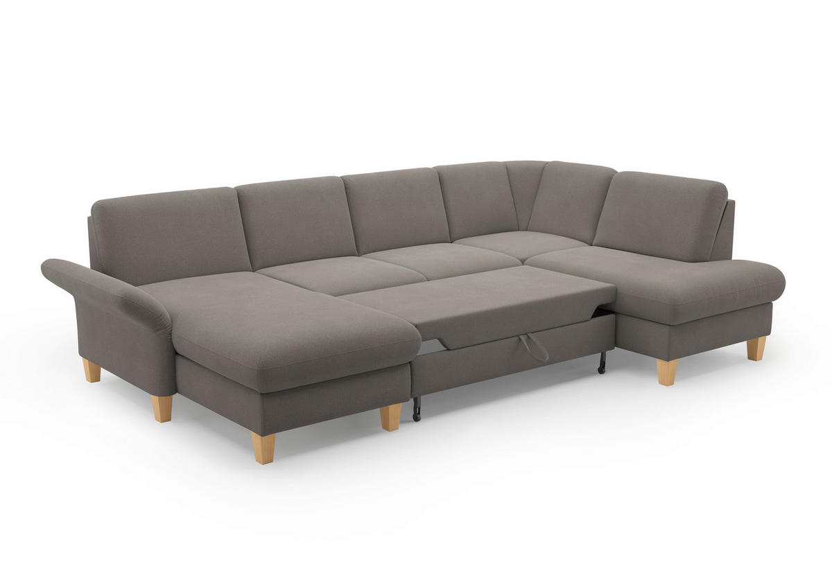 WOHNLANDSCHAFT Graphitfarben Flachgewebe  - Eichefarben/Graphitfarben, KONVENTIONELL, Holz/Textil (164/314/195cm) - Sit & More