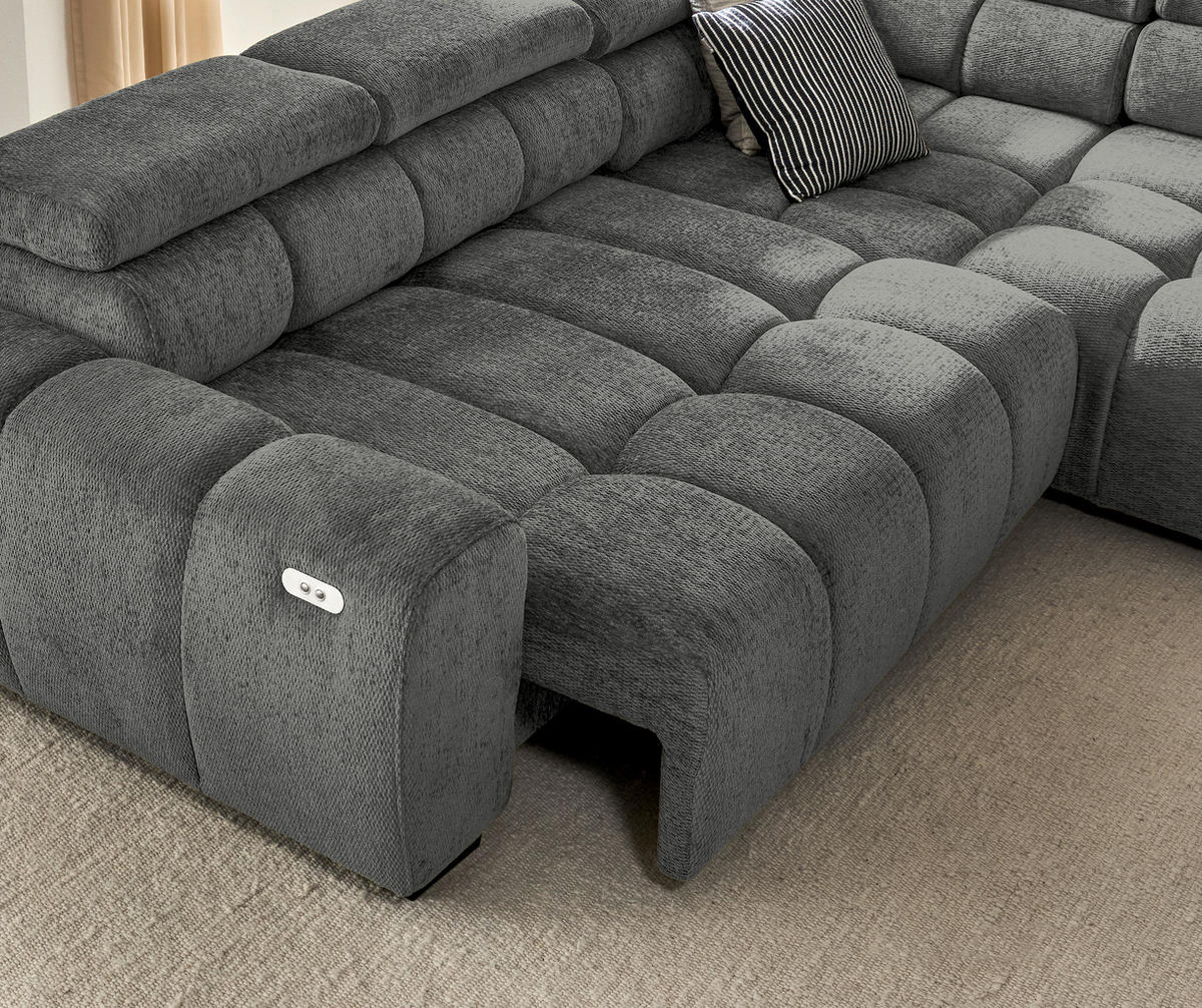 ECKSOFA Grau Webstoff  - Schwarz/Grau, MODERN, Kunststoff/Textil (297/205cm) - Welnova