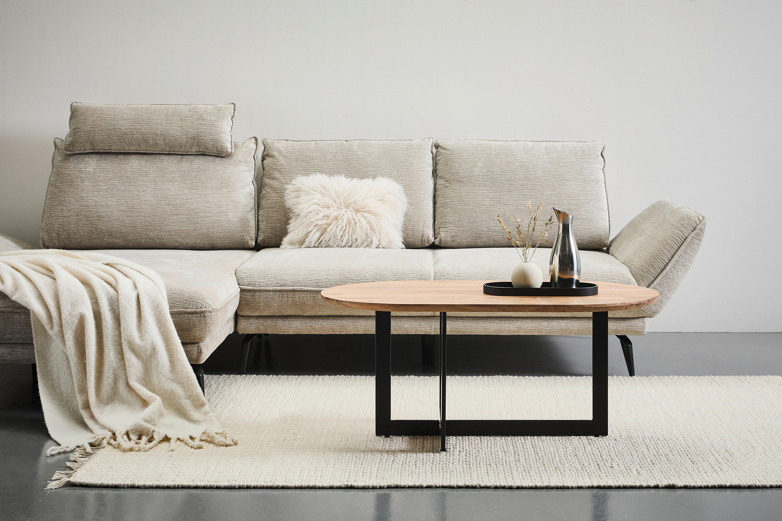 COUCHTISCH in Holz, Metall  - Schwarz/Naturfarben, Design, Holz/Metall (105/45/60cm) - MID.YOU