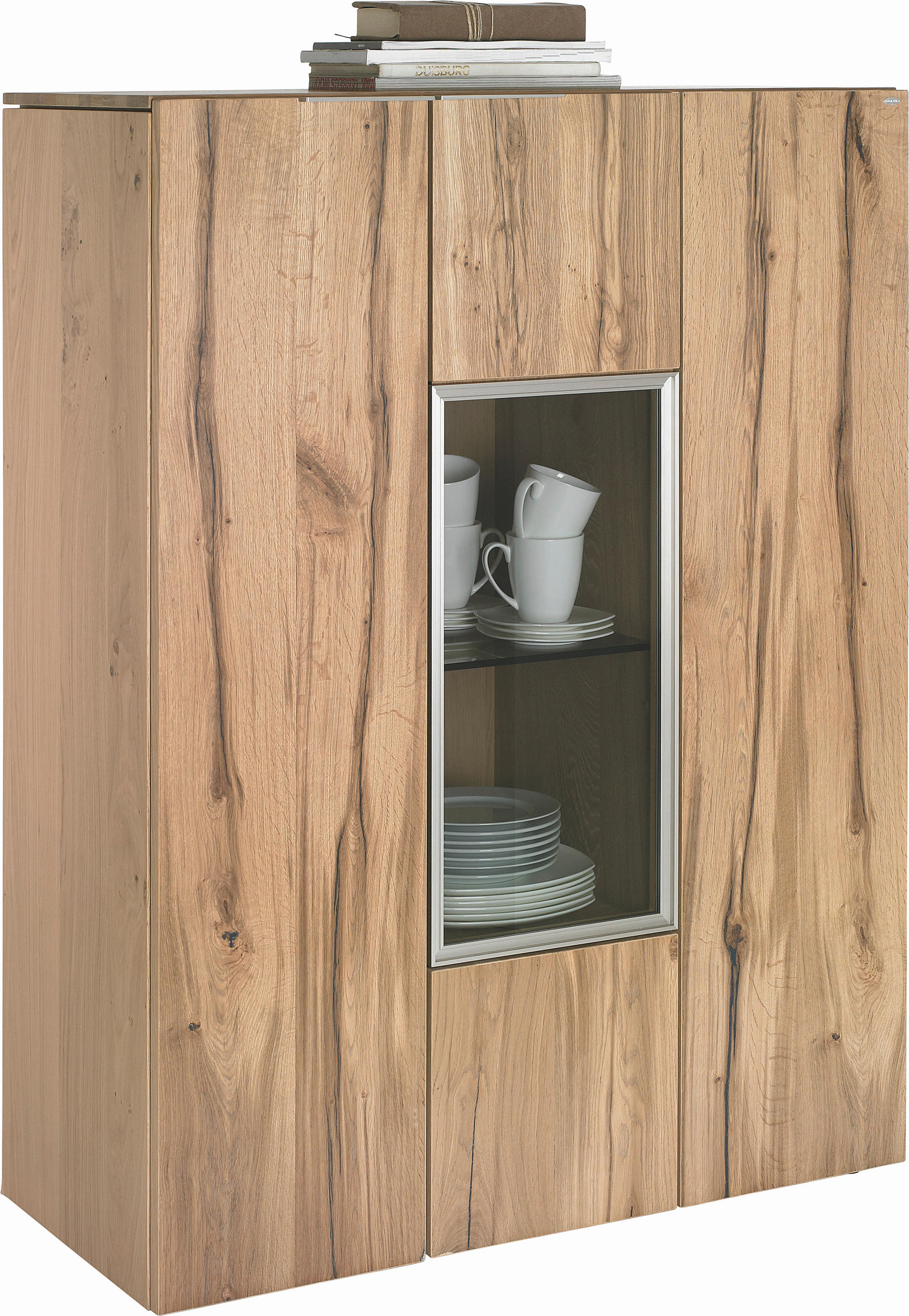 HIGHBOARD  in 96/130/42,3 cm  - Eichefarben/Silberfarben, Natur, Glas/Holz (96/130/42,3cm) - Voglauer