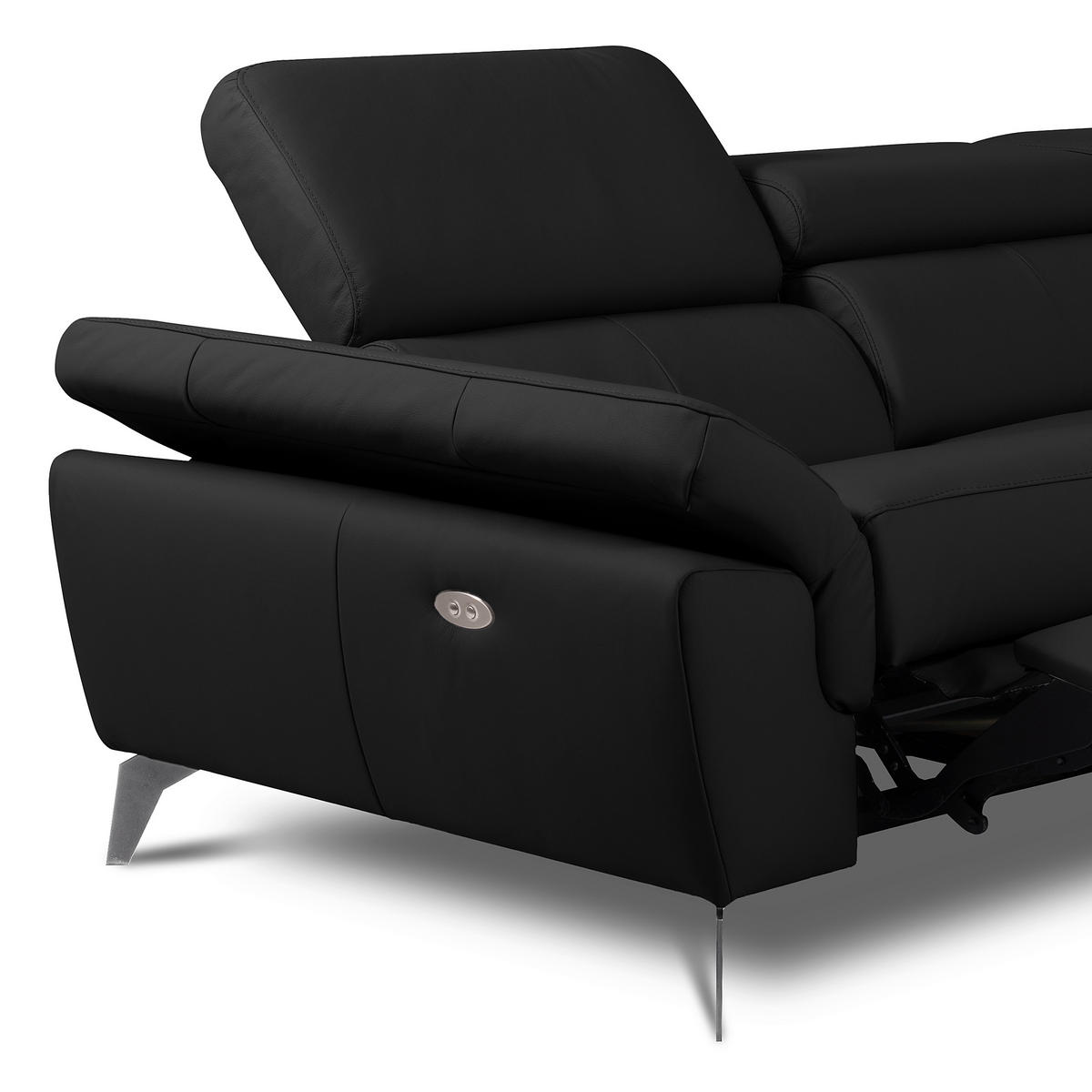 ECKSOFA Lederlook Echtleder Schwarz  - Chromfarben/Schwarz, Design, Leder/Textil (252/179cm) - Livetastic