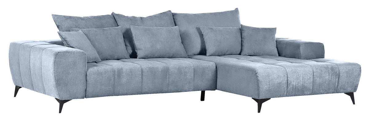 ECKSOFA in Flachgewebe Blau  - Blau/Schwarz, Konventionell, Textil/Metall (300/205cm) - MID.YOU