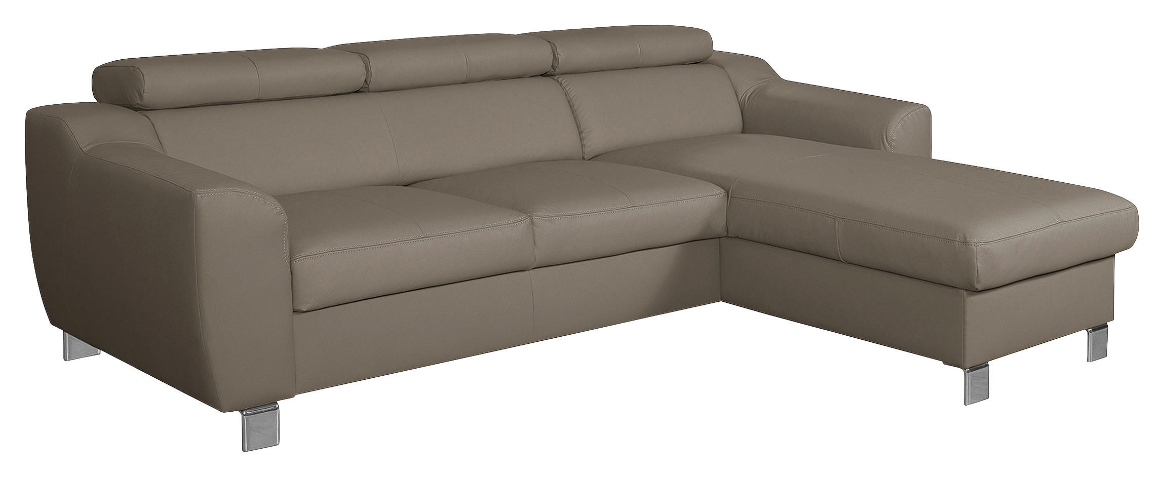 ECKSOFA Lederlook Echtleder Taupe  - Taupe/Chromfarben, Design, Leder/Textil (242/176cm) - Livetastic