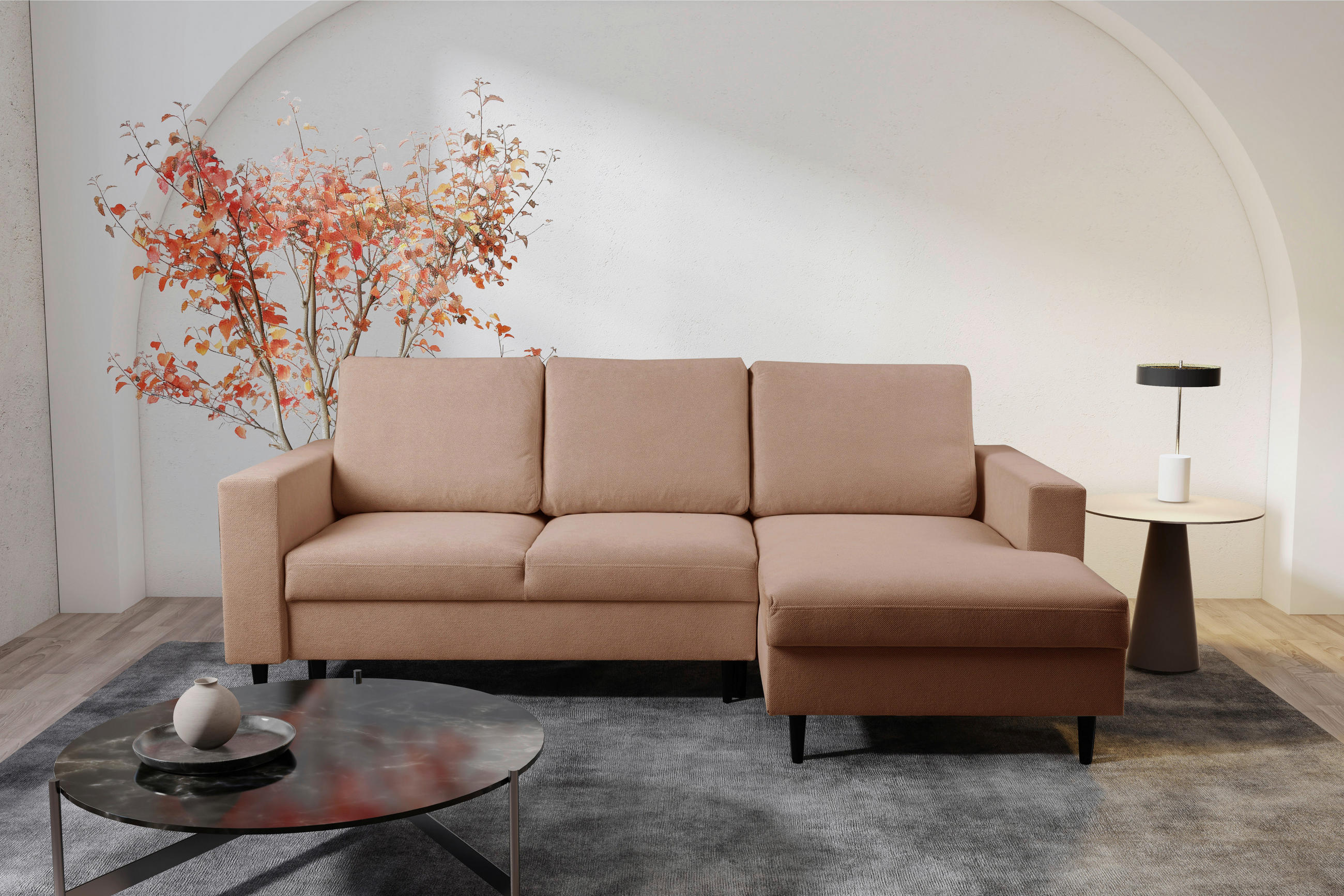 ECKSOFA in Struktur Braun  - Schwarz/Braun, Modern, Holz/Kunststoff (230/145cm) - MID.YOU