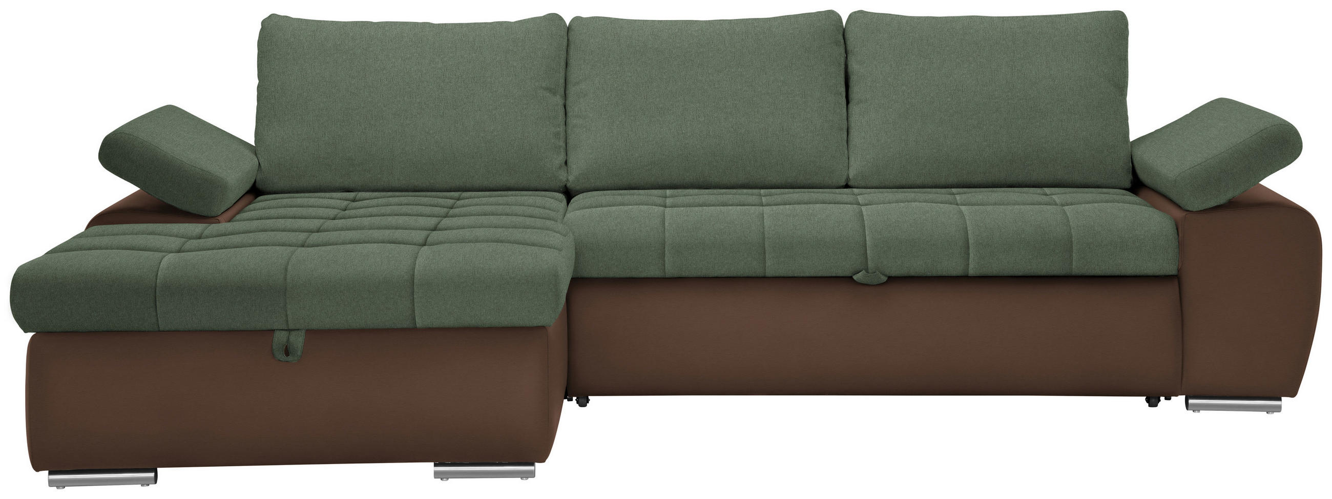 KOTNA ZOFA, gladka tkanina rjava, olivno zelena   - barve niklja/rjava, Design, umetna masa/tekstil (175/271cm) - Xora