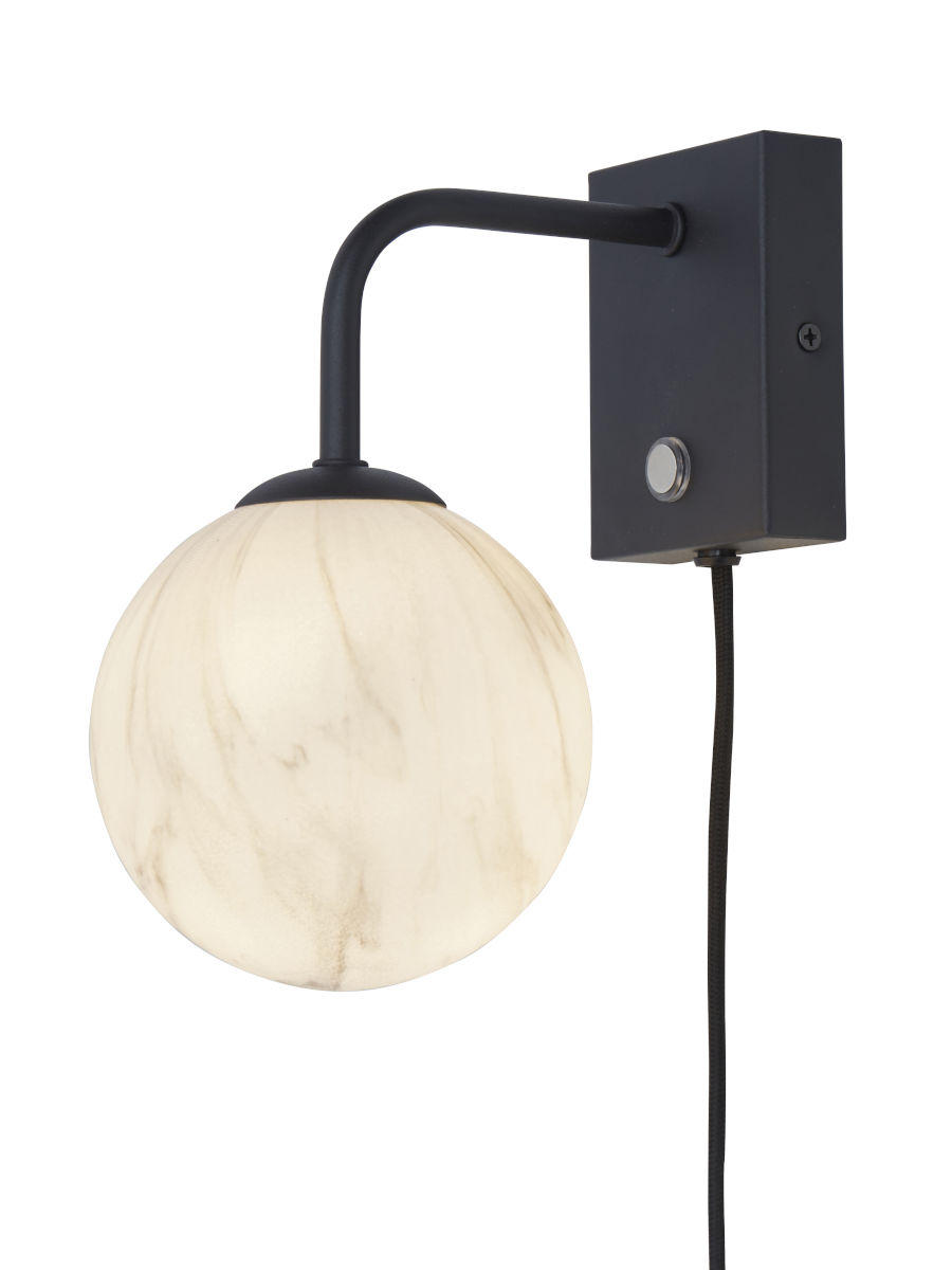 WANDLEUCHTE Carrara Globus 12 cm  - Schwarz/Weiß, Basics, Glas/Metall (12cm) - It's about Romi