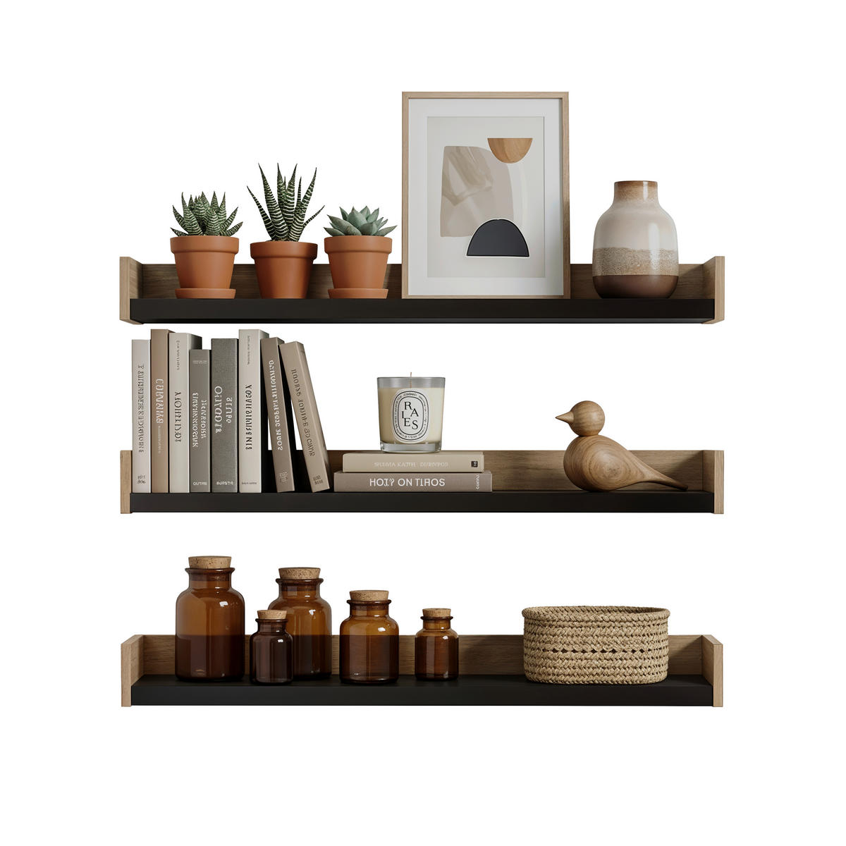 WANDBOARDSET  95/10/19 cm  - Eichefarben/Schwarz, Modern, Holzwerkstoff (95/10/19cm) - Stylife