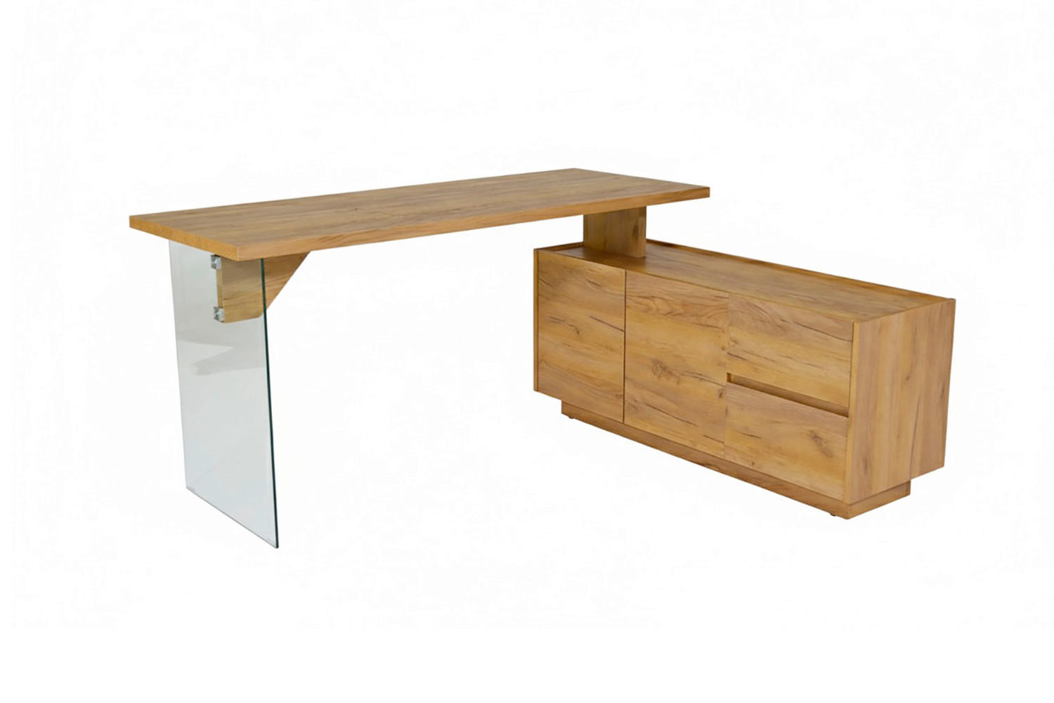 ECKSCHREIBTISCH 160/136/74 cm Eichefarben Stauraum, seitenverkehrt montierbar  - Eichefarben, Design, Glas/Holzwerkstoff (160/136/74cm) - MID.YOU