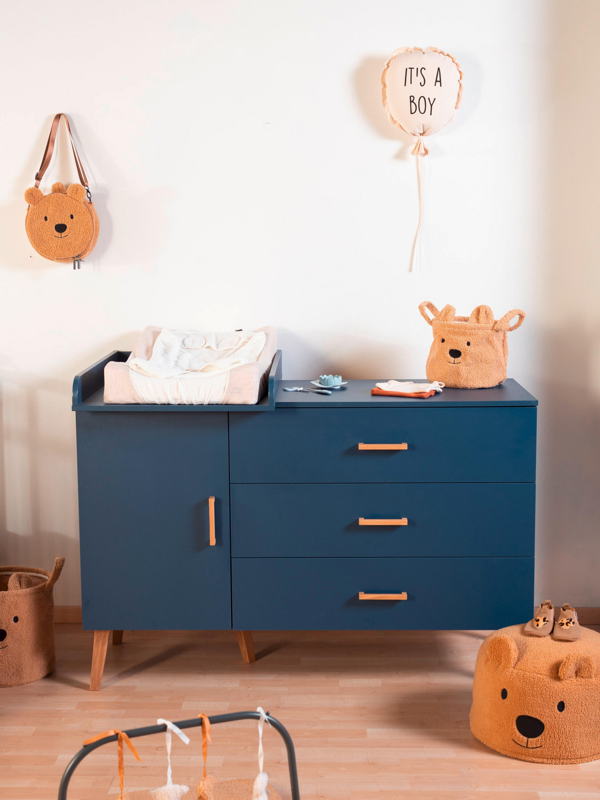 WICKELKOMMODE Bold Blue 2023 Naturfarben, Dunkelblau  - Dunkelblau/Naturfarben, Design, Holz/Holzwerkstoff (137/77/98cm) - Childhome
