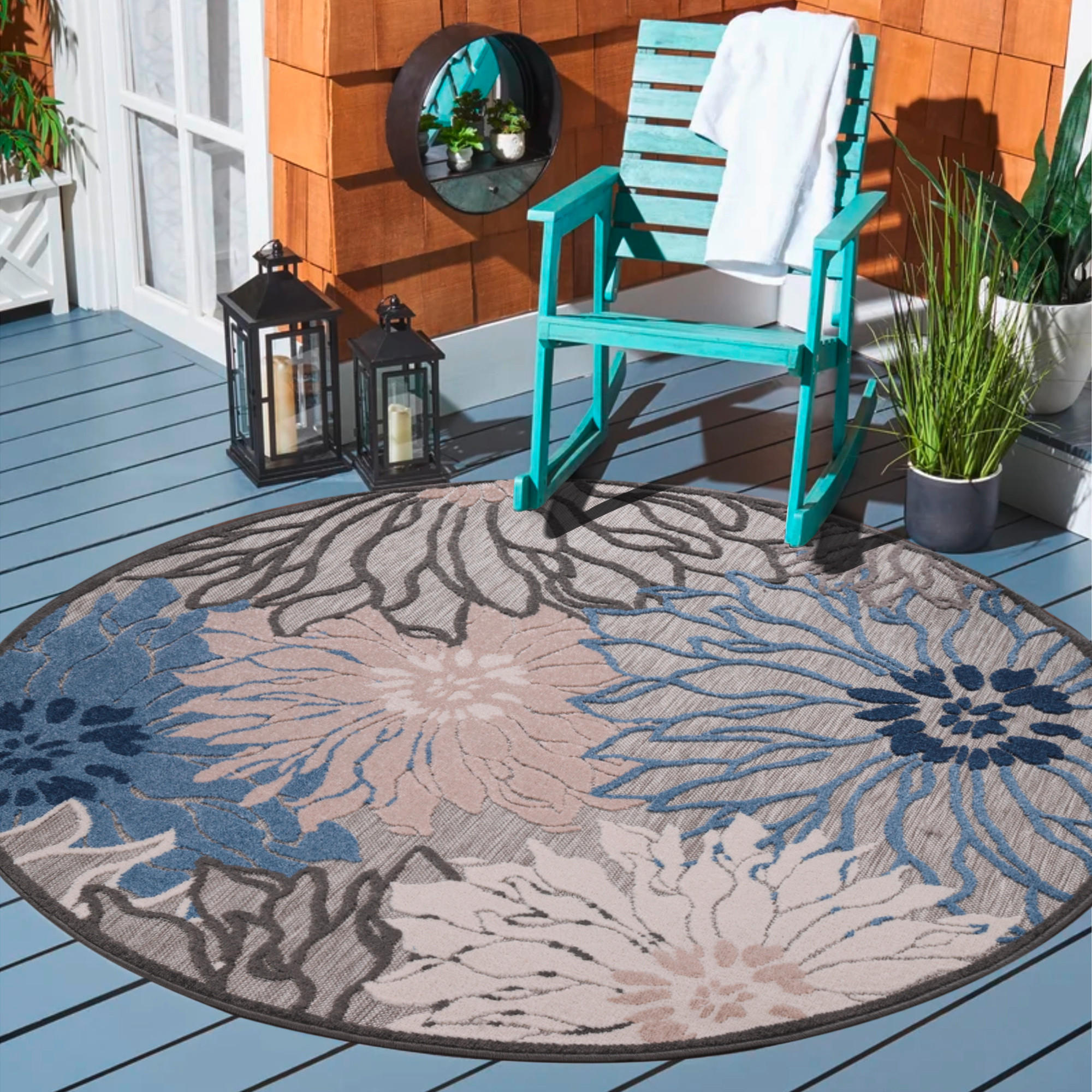 TEPIH ZA UNUTAR./VANJ. UPORAB 200 cm plava, siva Floral - siva/plava, Lifestyle, tekstil/plastika (200cm)