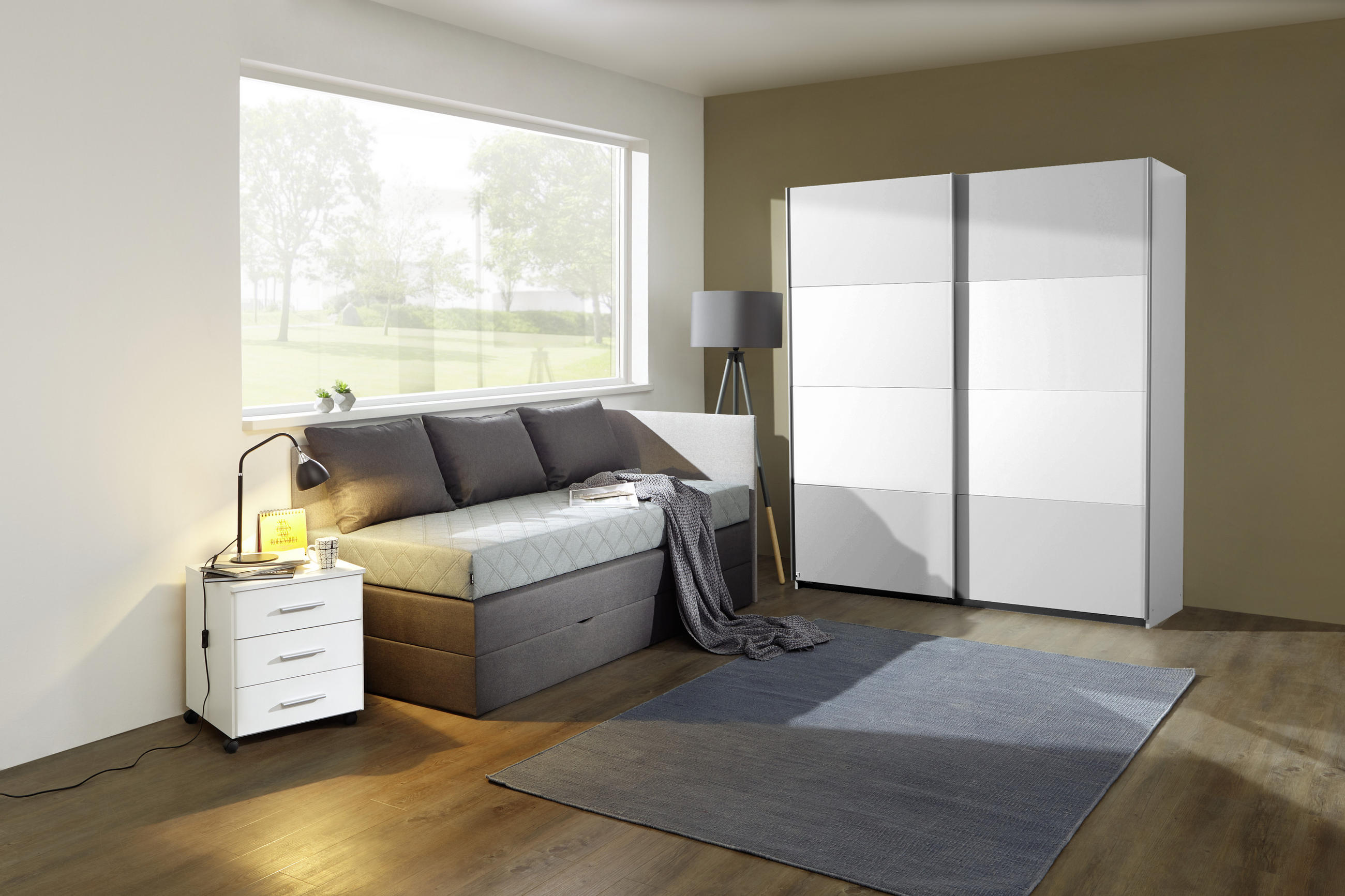 BOXSPRINGBETT 90/200 cm  in Hellgrau, Dunkelgrau  - Dunkelgrau/Hellgrau, Konventionell, Holz/Holzwerkstoff (90/200cm) - Xora