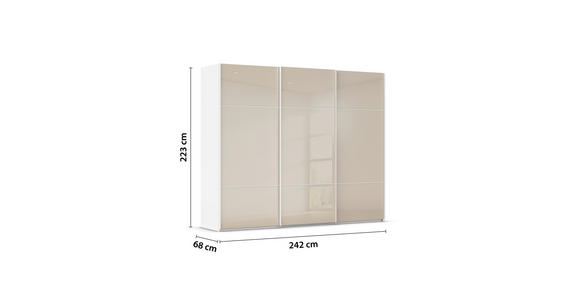 SCHWEBETÜRENSCHRANK 242/223/68 cm 3-türig Weiß, Champagner - Champagner/Weiß, KONVENTIONELL, Glas/Holzwerkstoff (242/223/68cm) - Novel