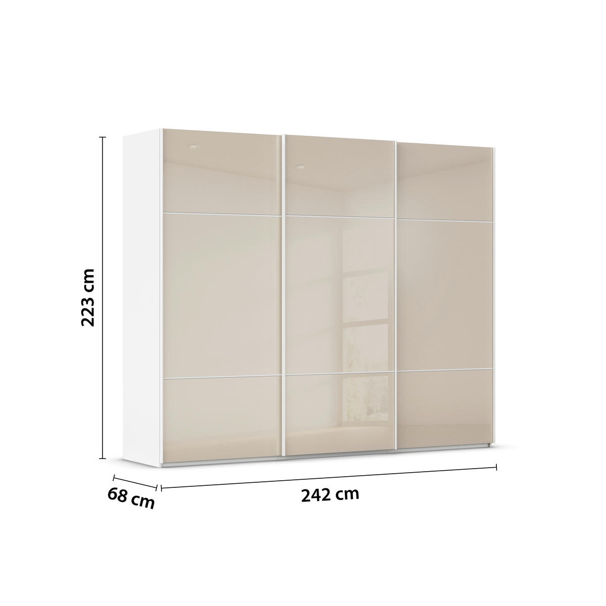 SCHWEBETÜRENSCHRANK 242/223/68 cm 3-türig Weiß, Champagner  - Champagner/Weiß, KONVENTIONELL, Glas/Holzwerkstoff (242/223/68cm) - Novel