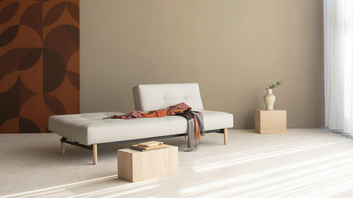 SCHLAFSOFA  in Flachgewebe Naturfarben, Weiß  - Eichefarben/Naturfarben, Design, Holz/Textil (232/77/99cm) - Niels Andersson