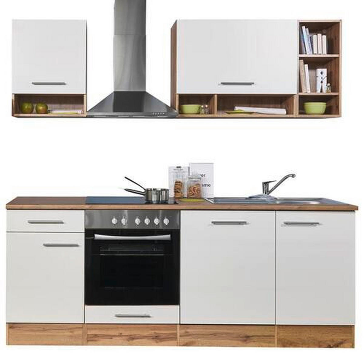 BLOK KUHINJA BEZ APARATA  bijela, boje hrasta  - bijela/srebrne boje, Basics, drvni materijal/metal (220cm) - MID.YOU