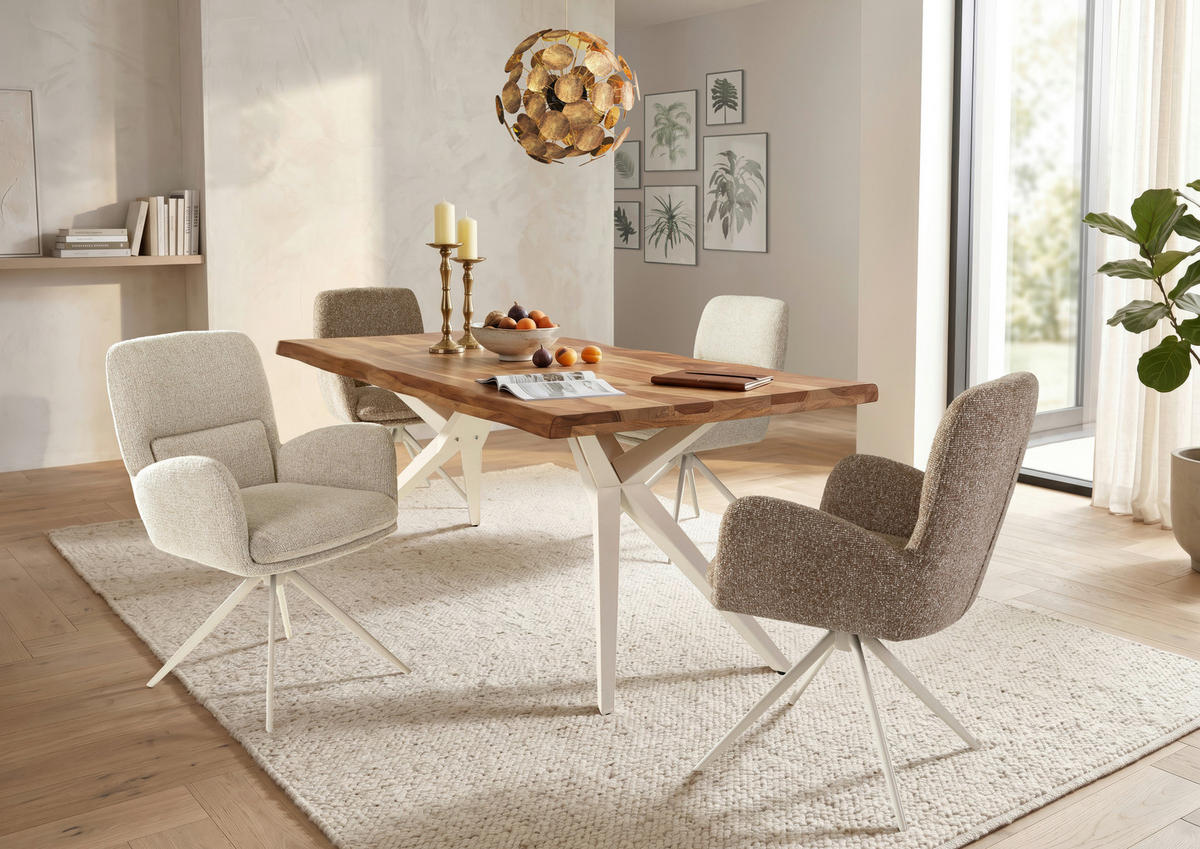 ARMLEHNSTUHL  Wippfunktion, Sitzfläche 360° drehbar, automatische Rückholfunktion Webstoff  Creme, Hellbraun  - Hellbraun/Creme, MODERN, Textil/Metall (63/91/65cm) - Hom`in